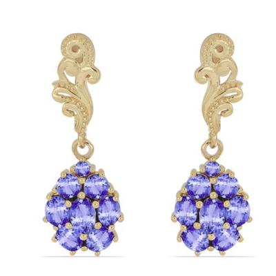 BUY 925 STERLING SILVER NATURAL TANZANITE GEMSTONE CLUSTER EARRINGS – GOLD PLATED